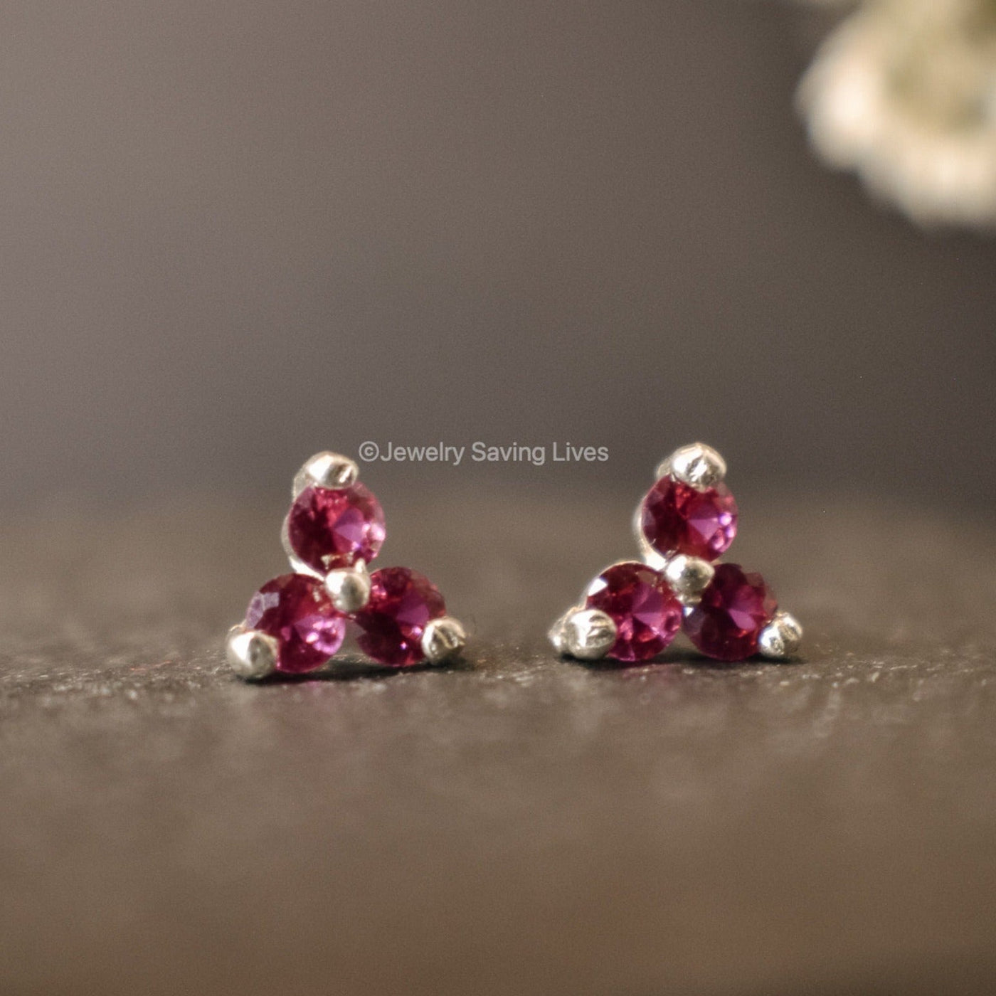 Tri-Cluster Ruby Stud Earrings