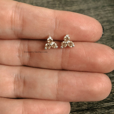 Tri-Cluster Champagne Sapphire Stud Earrings