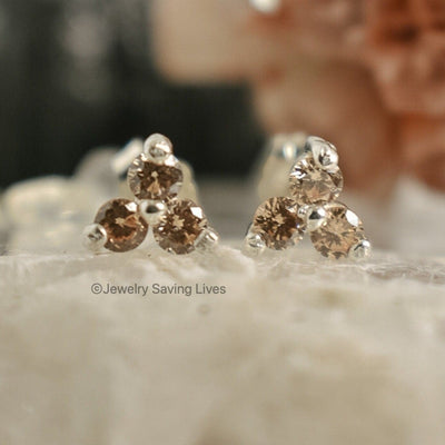 Tri-Cluster Champagne Sapphire Stud Earrings
