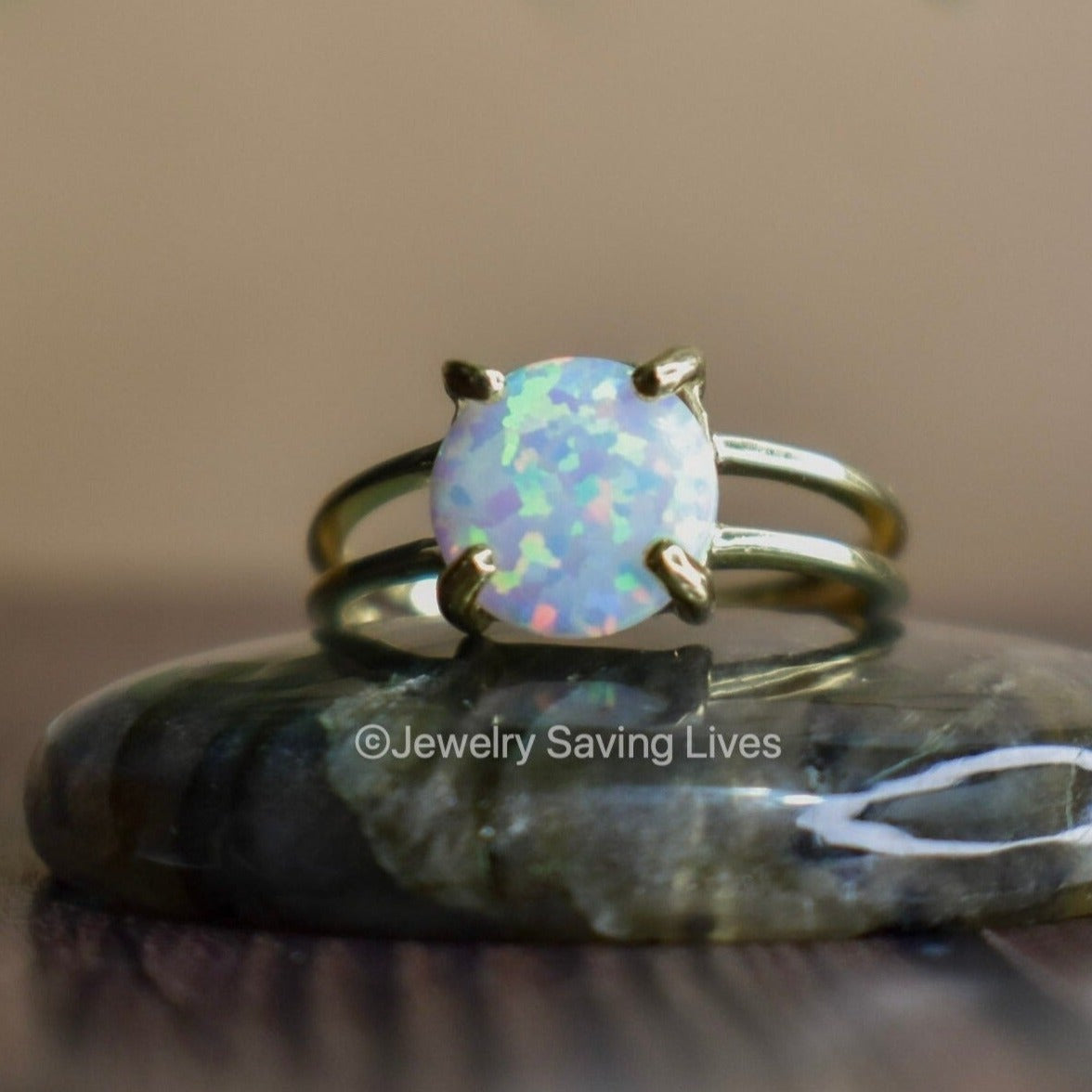 Fire White Opal Ring