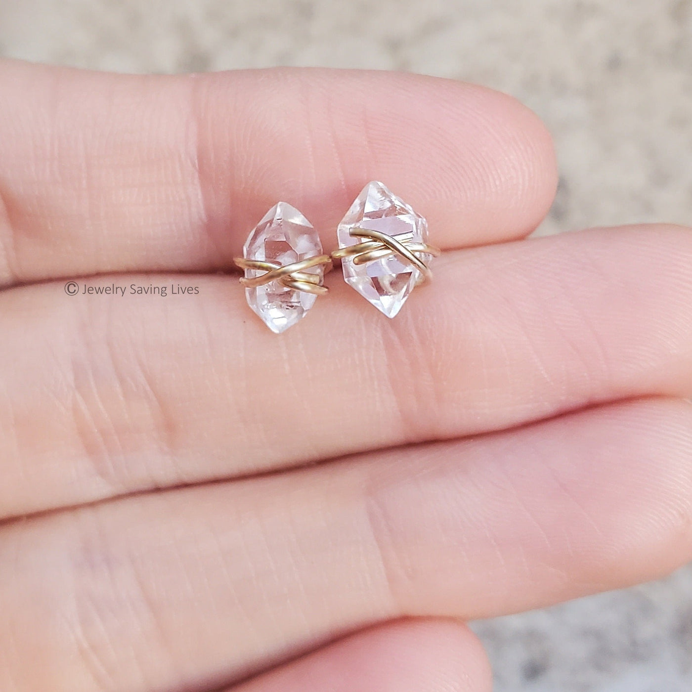 Wire Wrap Herkimer Diamond Stud Earrings
